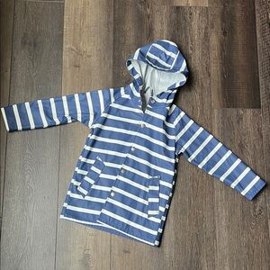 Primary Sz 4-5 Blue & White Striped Hooded Rain Jacket Coat